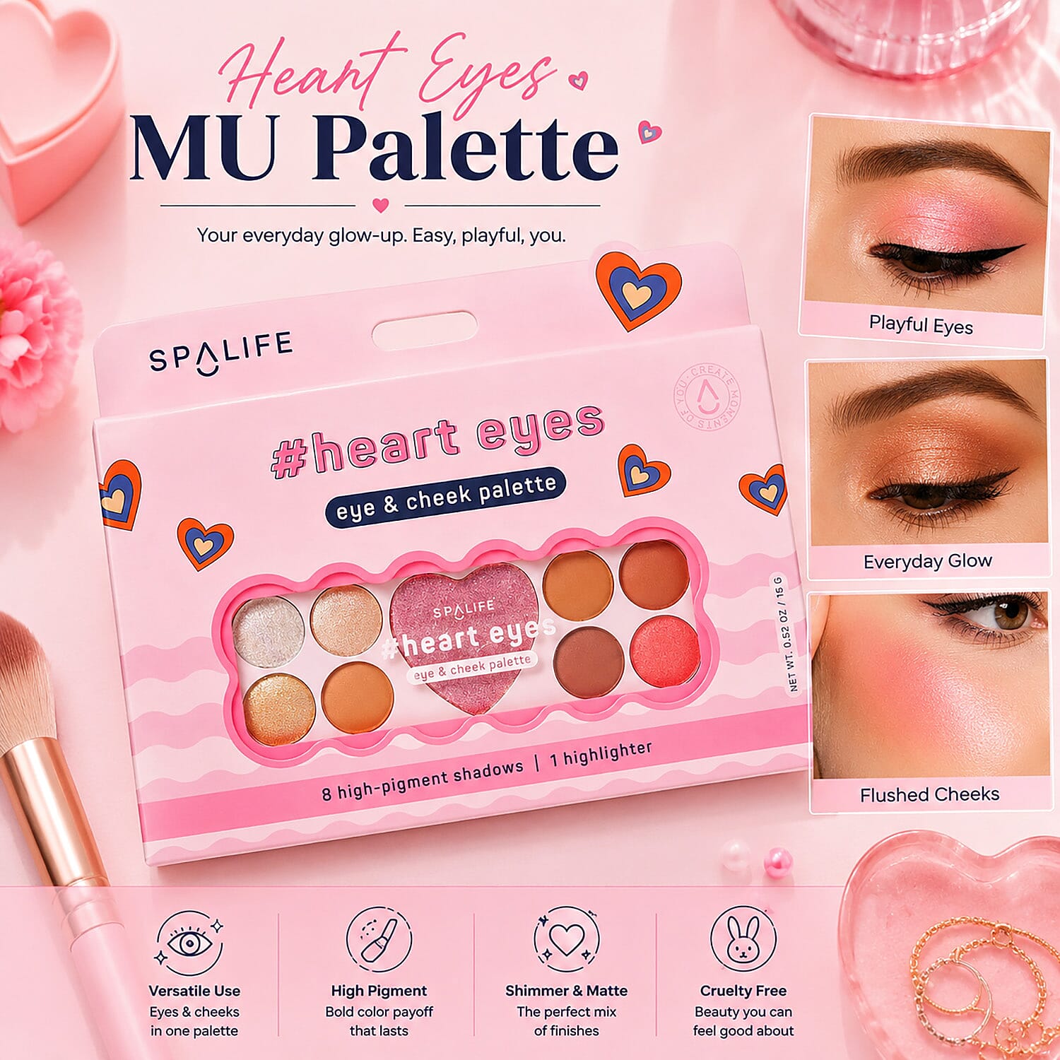 SpaLife Beauty Heart Eyes Eyeshadow Palette - 9 Shades