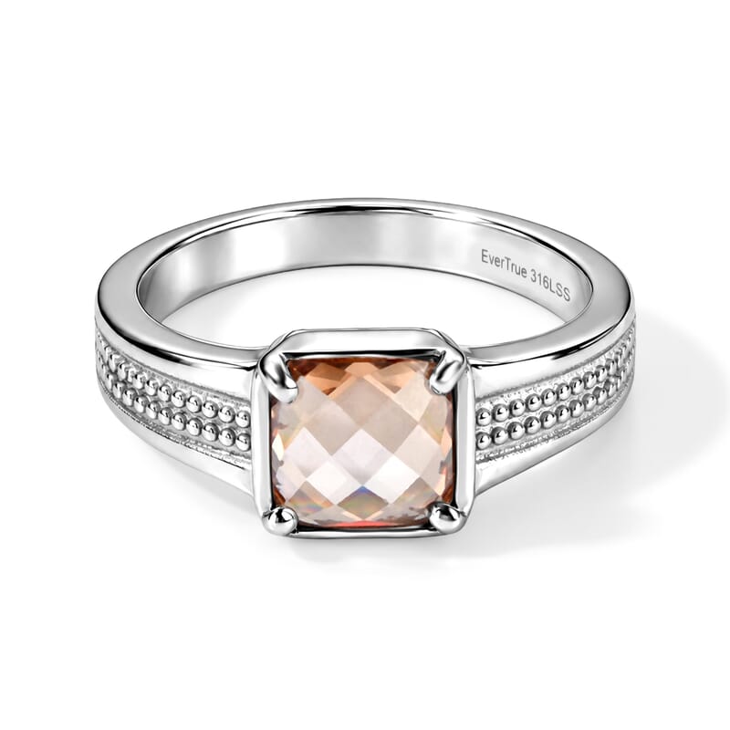 EverTrue Simulated Champagne Diamond Solitaire Ring in Stainless Steel (Size 5.0)