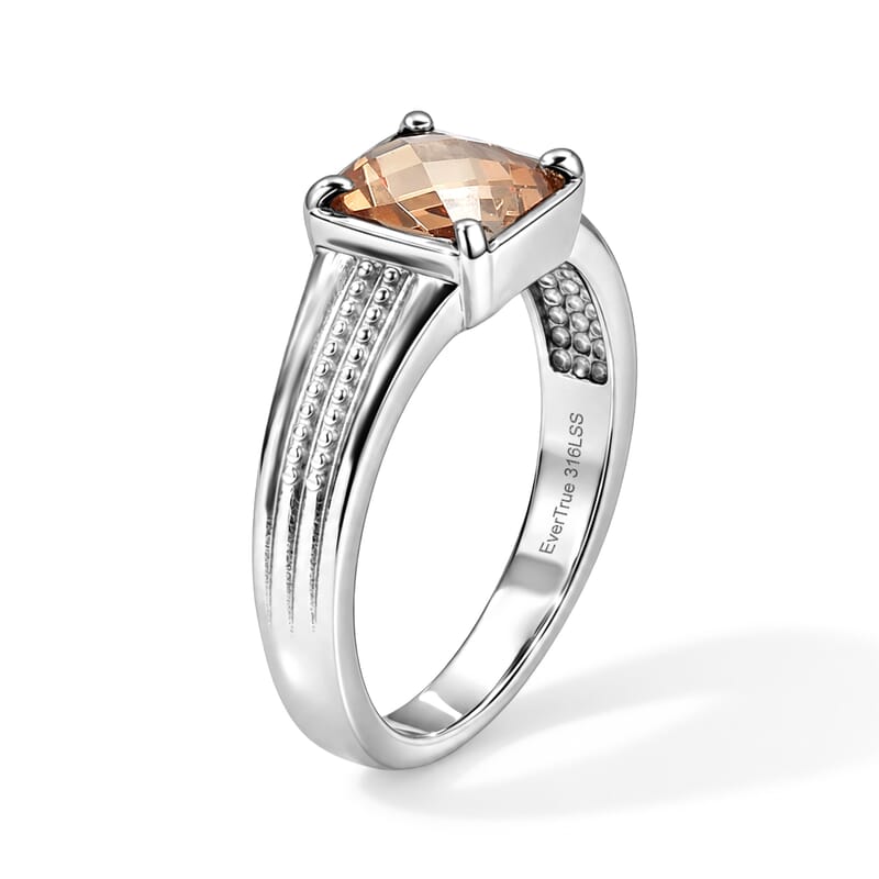 EverTrue Simulated Champagne Diamond Solitaire Ring in Stainless Steel (Size 5.0)