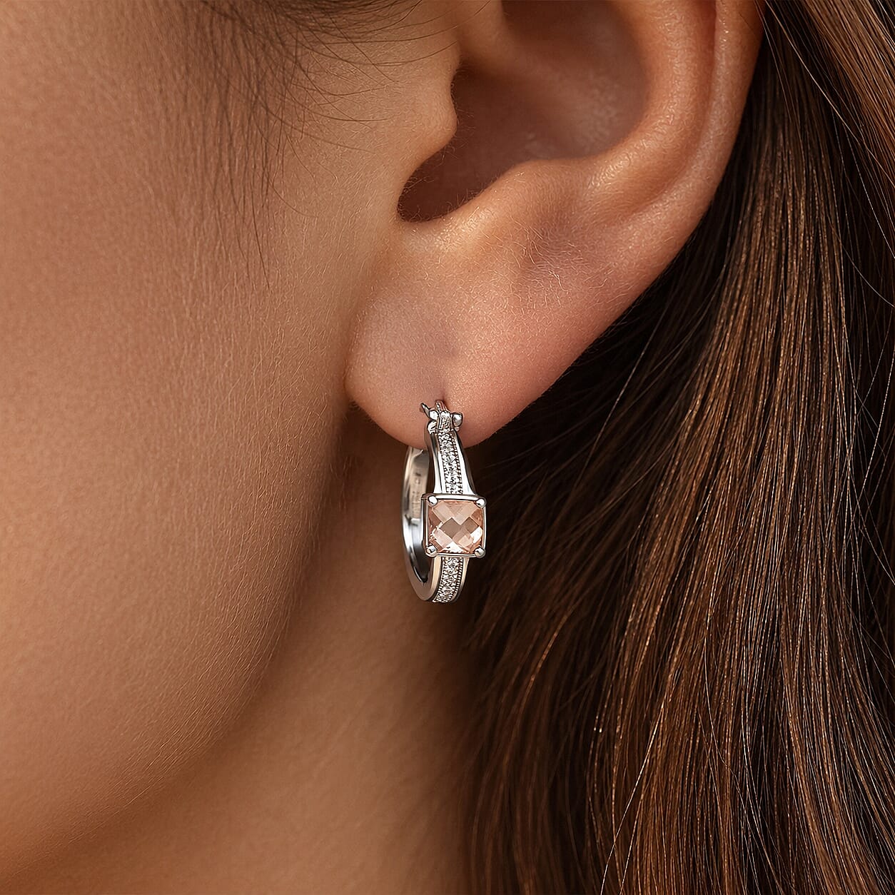 EverTrue Simulated Champagne Diamond Hoop Earrings in Stainless Steel