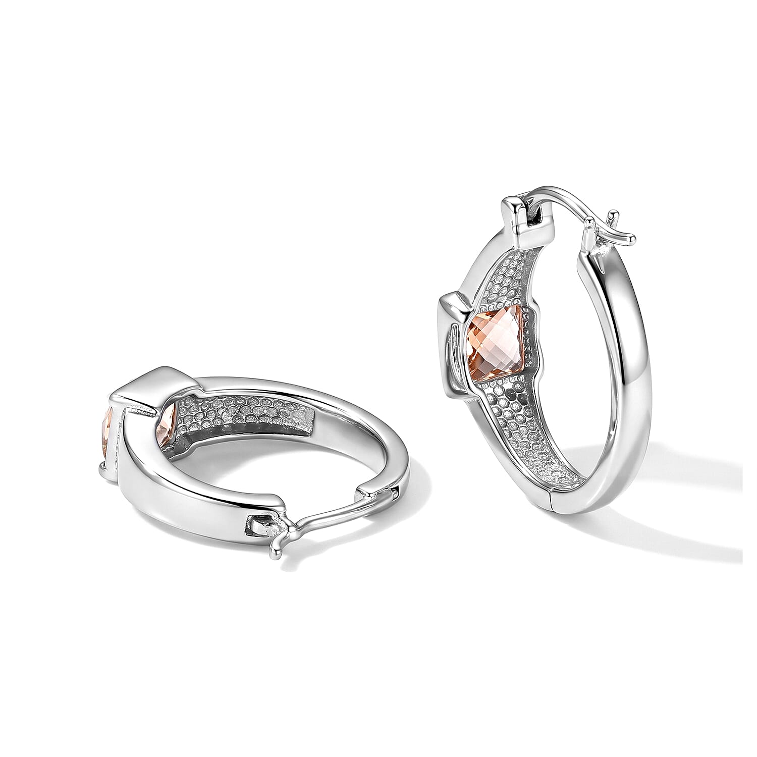 EverTrue Simulated Champagne Diamond Hoop Earrings in Stainless Steel