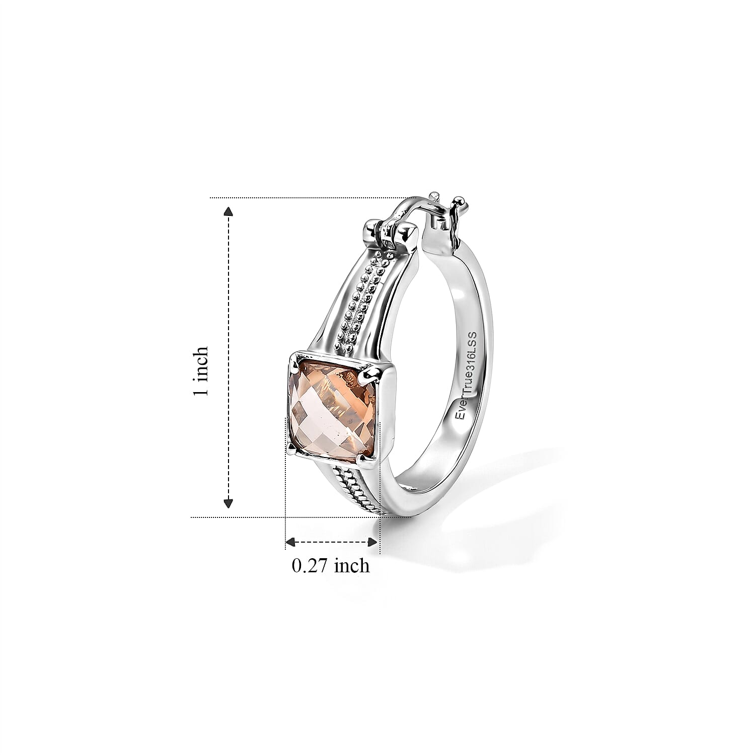 EverTrue Simulated Champagne Diamond Hoop Earrings in Stainless Steel