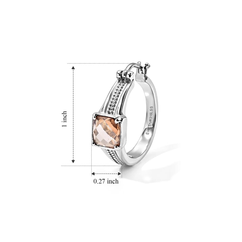 EverTrue Simulated Champagne Diamond Hoop Earrings in Stainless Steel