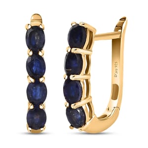 D'Joy Masoala Sapphire (D) 2.15 ctw Huggie Hoop Earrings in 14K Yellow Gold Over Sterling Silver