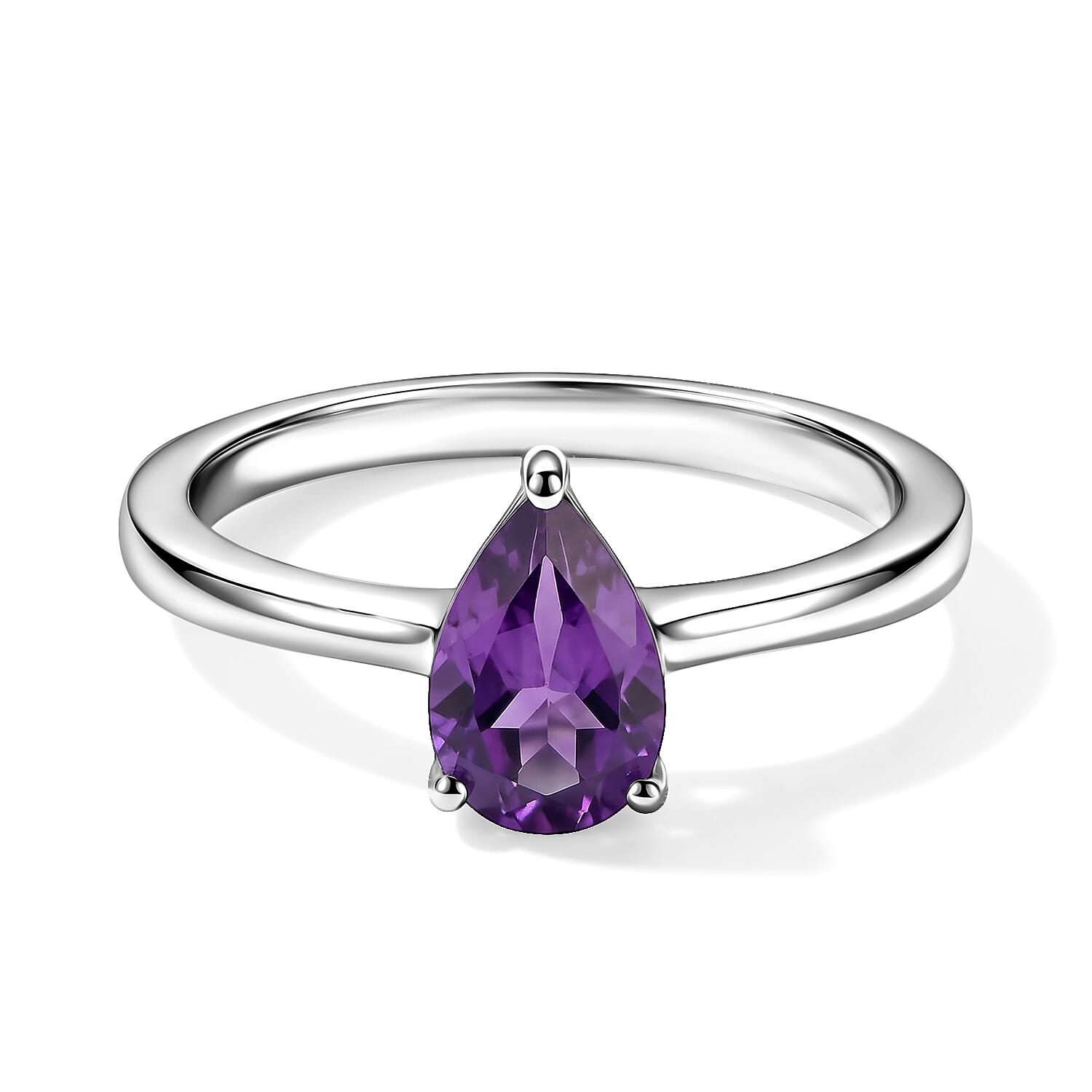 EverTrue African Amethyst Solitaire Ring in Stainless Steel (Size 8.0) 1.20 ctw