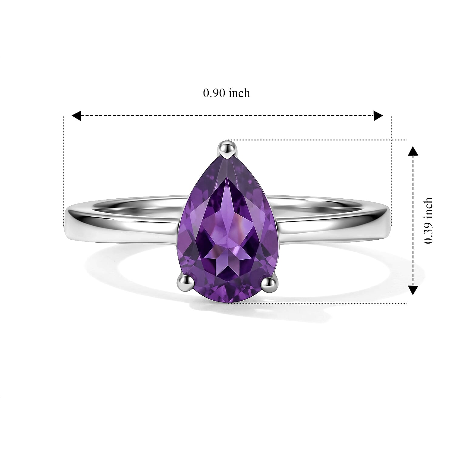 EverTrue African Amethyst 1.20 ctw Pear Solitaire Ring in Stainless Steel (Size 8.0)