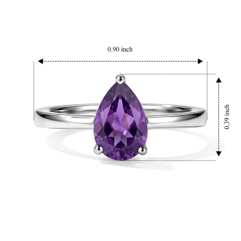 EverTrue African Amethyst 1.20 ctw Pear Solitaire Ring in Stainless Steel (Size 8.0)