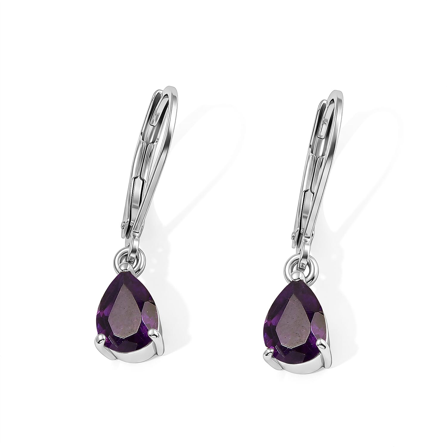 EverTrue African Amethyst 1.35 ctw Pear Solitaire Earrings in Stainless Steel
