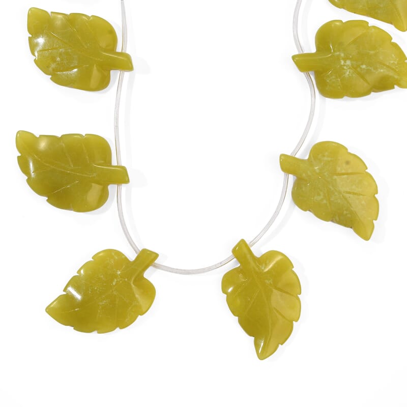 GCS Green Jade 350.65 ctw Carved Leaf Strand