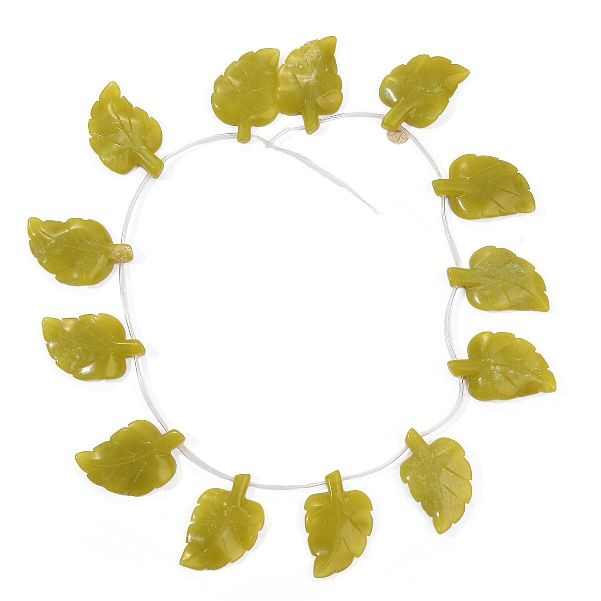 GCS Green Jade 350.65 ctw Carved Leaf Strand