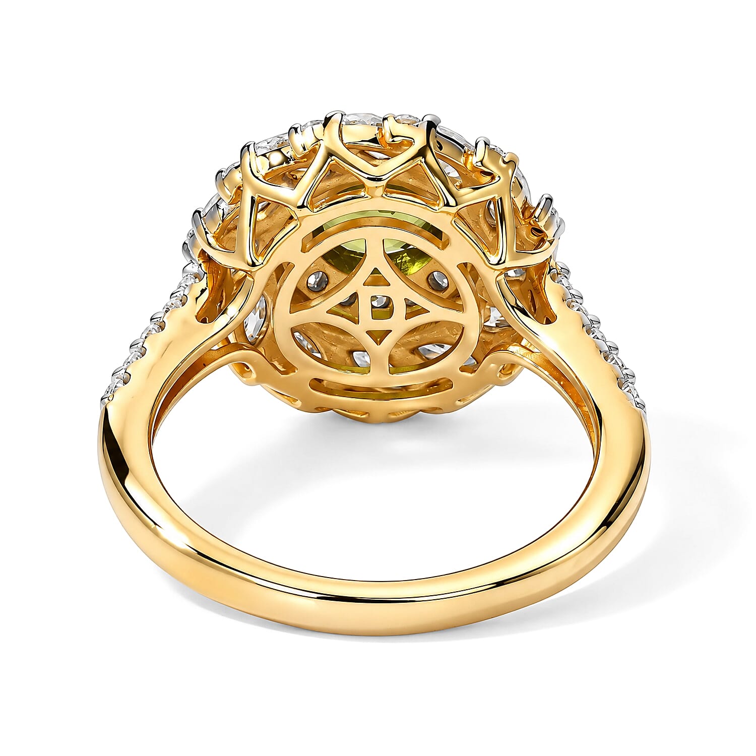 Certified and Appraised D'Joy Sapucaia Green Sapphire and Moissanite 2.20 ctw Ring in 18K Vermeil Yellow Gold Over Sterling Silver (Size 6.0)