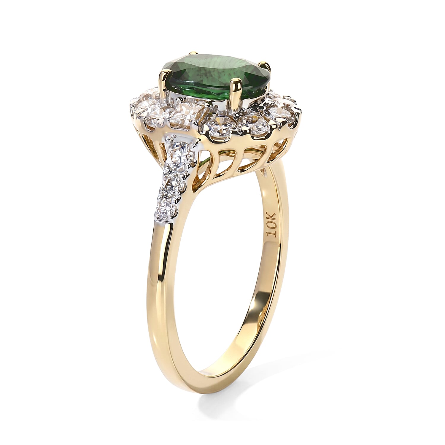 Certified and Appraised AAA Sapucaia Green Sapphire and Luxuriant Lab Grown Diamond G-H SI 2.62 ctw Ring in 10K Yellow Gold (Size 5.0)