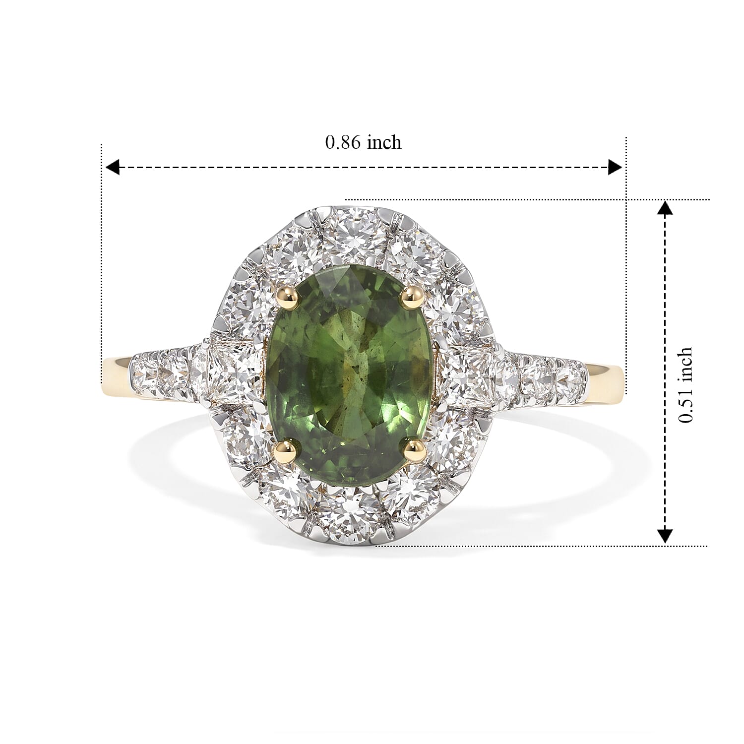 Certified and Appraised AAA Sapucaia Green Sapphire and Luxuriant Lab Grown Diamond G-H SI 2.62 ctw Ring in 10K Yellow Gold (Size 5.0)
