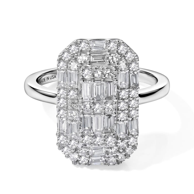 Luxuriant Lab Grown Diamond G-H SI 1.15 ctw Cluster Ring in Rhodium Over Sterling Silver (Size 5.0)