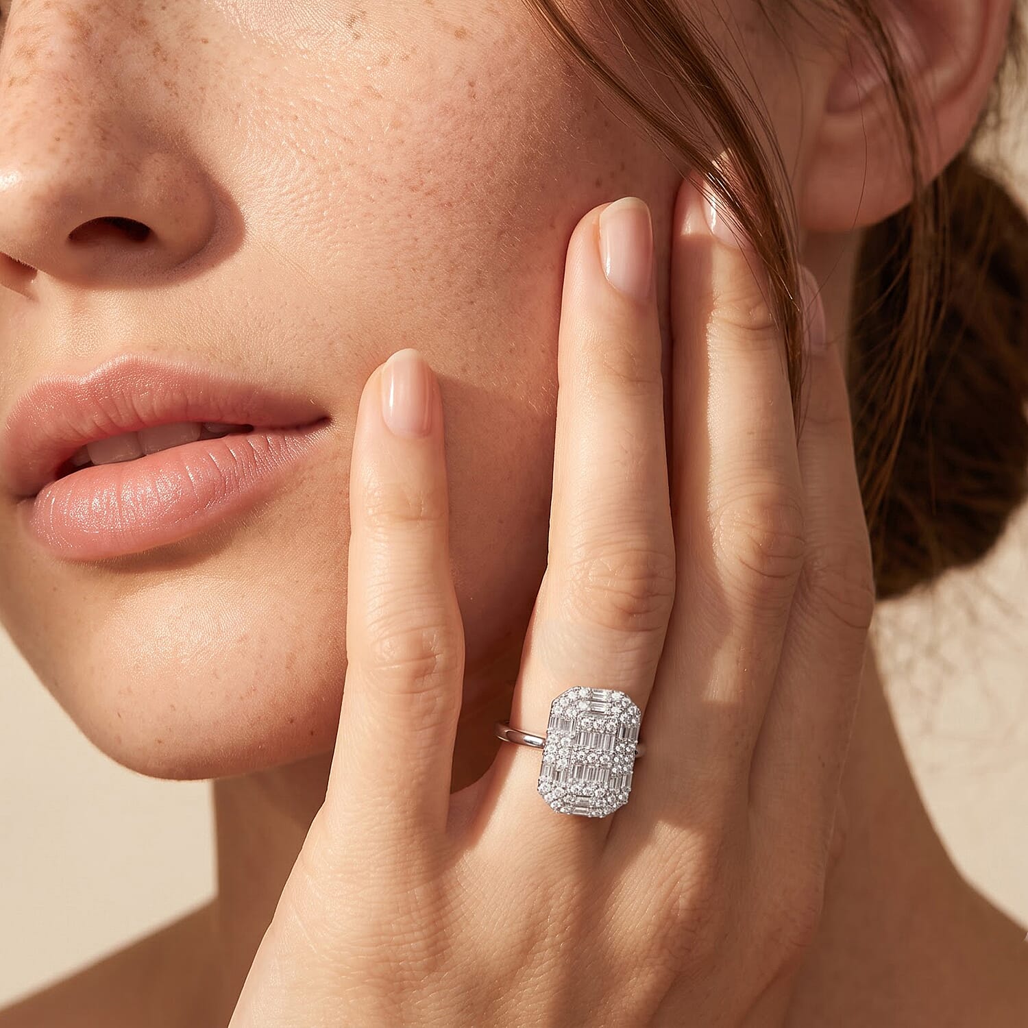 Luxuriant Lab Grown Diamond G-H SI 1.15 ctw Cluster Ring in Rhodium Over Sterling Silver (Size 5.0)