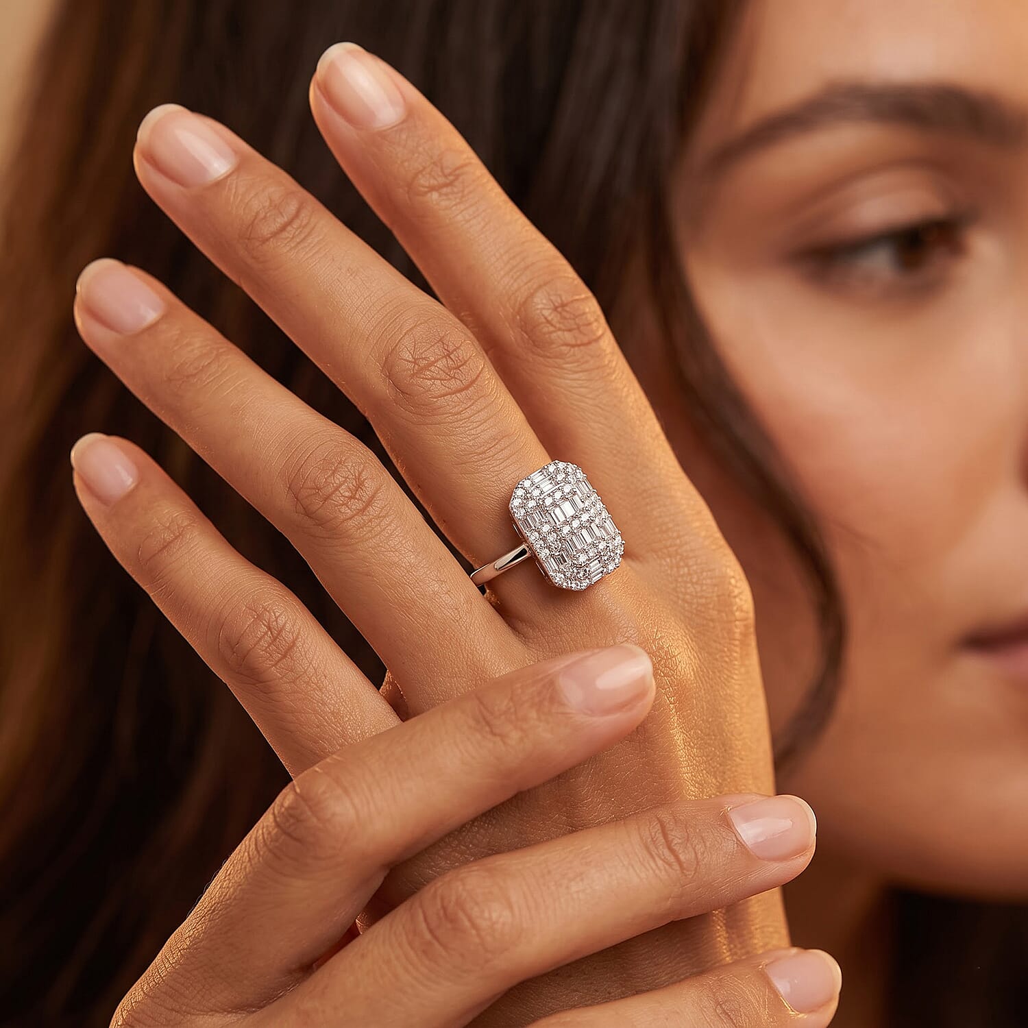 Luxuriant Lab Grown Diamond G-H SI 1.15 ctw Cluster Ring in Rhodium Over Sterling Silver (Size 5.0)