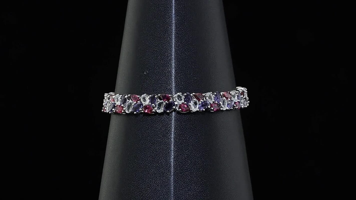 D''Joy Multi Gemstone 20.85 ctw Bracelet in Rhodium Over Sterling Silver (7.25 In)