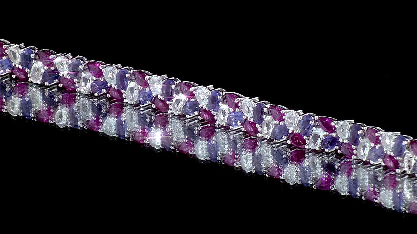 D''Joy Multi Gemstone 20.85 ctw Bracelet in Rhodium Over Sterling Silver (7.25 In)