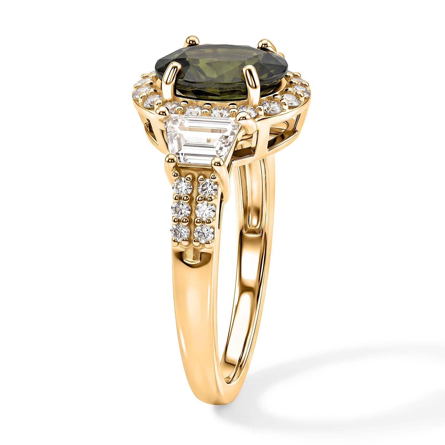 AAA Green Sapphire and Lab Grown Diamond E-F VS 3.50 ctw Ring in 10K Yellow Gold (Size 6.0)