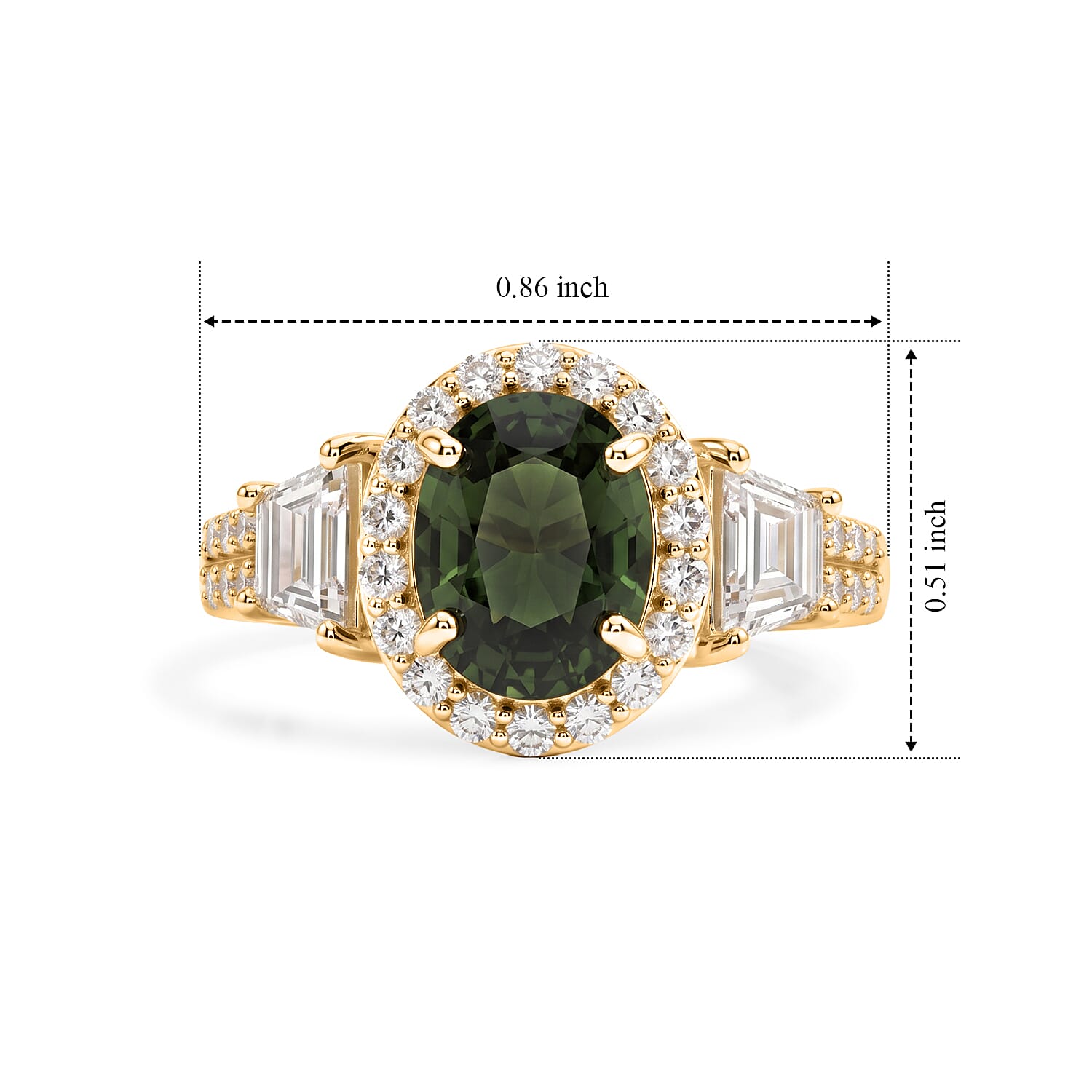 AAA Green Sapphire and Lab Grown Diamond E-F VS 3.50 ctw Ring in 10K Yellow Gold (Size 6.0)