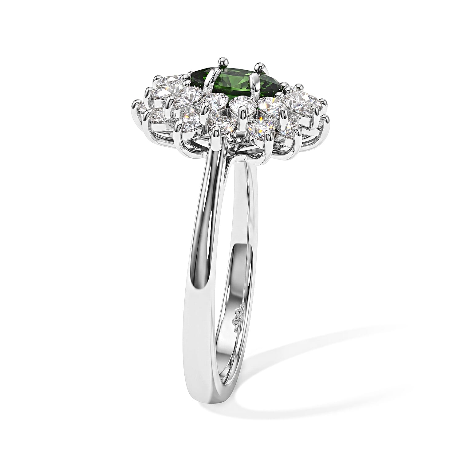 D'Joy Premium Green Sapphire and Moissanite 2.30 ctw Ring in Rhodium Over Sterling Silver (Size 6.0)