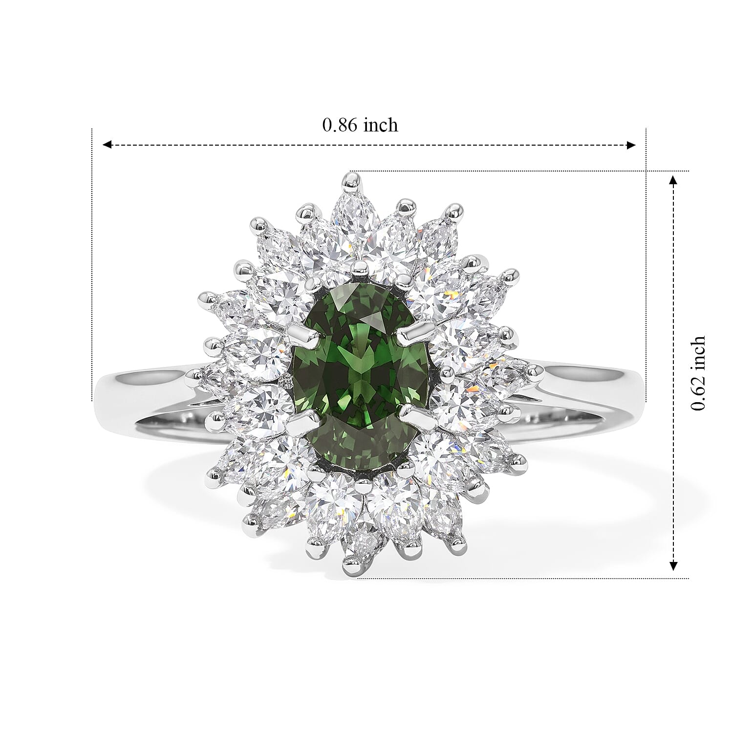 D'Joy Premium Green Sapphire and Moissanite 2.30 ctw Ring in Rhodium Over Sterling Silver (Size 6.0)