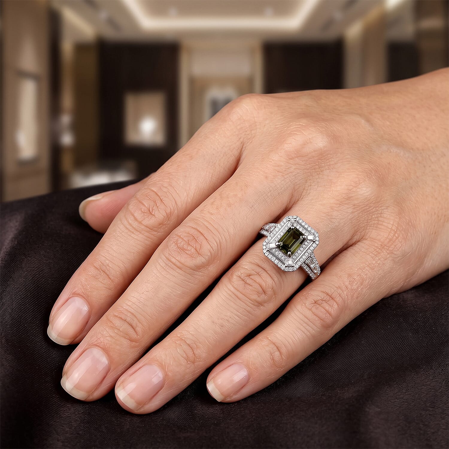 D'Joy Premium Green Sapphire and Moissanite 1.85 ctw Ring in Rhodium Over Sterling Silver (Size 6.0)