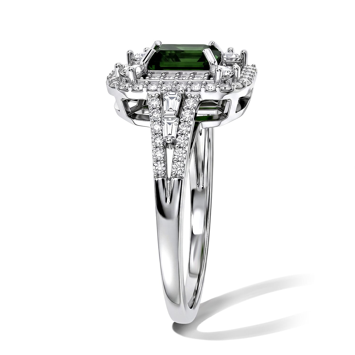 D'Joy Premium Green Sapphire and Moissanite 1.85 ctw Ring in Rhodium Over Sterling Silver (Size 6.0)