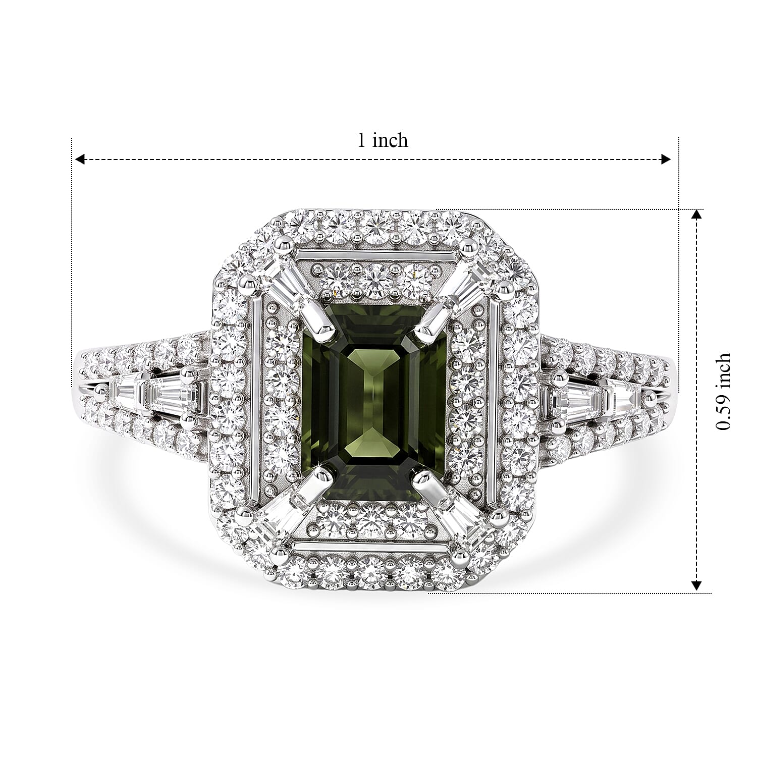 D'Joy Premium Green Sapphire and Moissanite 1.85 ctw Ring in Rhodium Over Sterling Silver (Size 6.0)