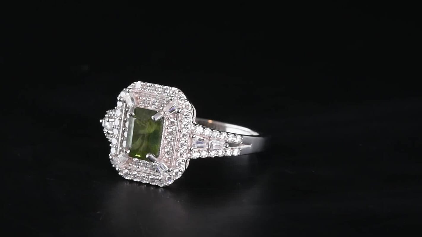 D''Joy Premium Green Sapphire, Moissanite Ring in Rhodium Over Sterling Silver (Size 10.0) 1.85 ctw