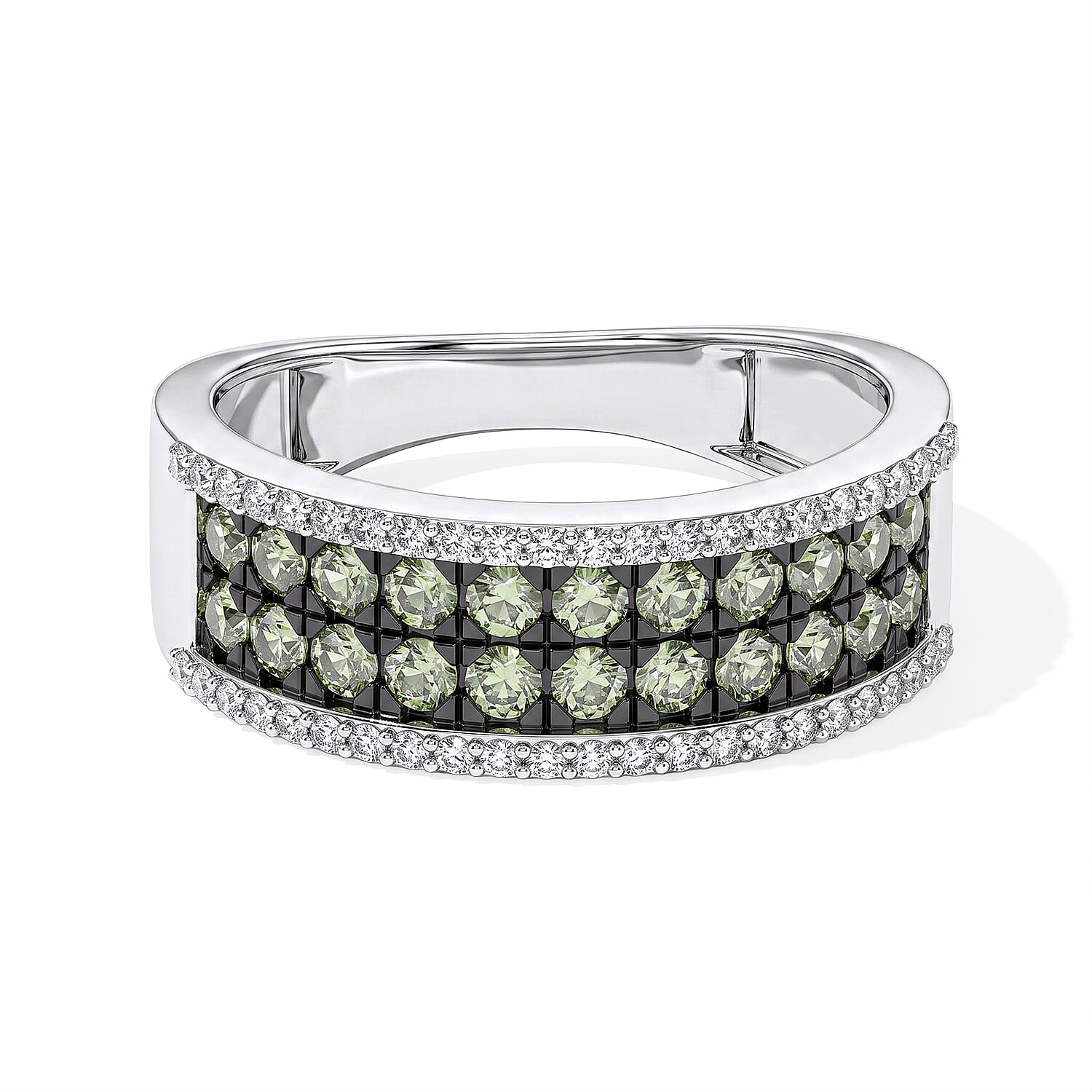 D'Joy Premium Green Sapphire and White Zircon 1.80 ctw Ring in Rhodium Over Sterling Silver (Size 6.0)