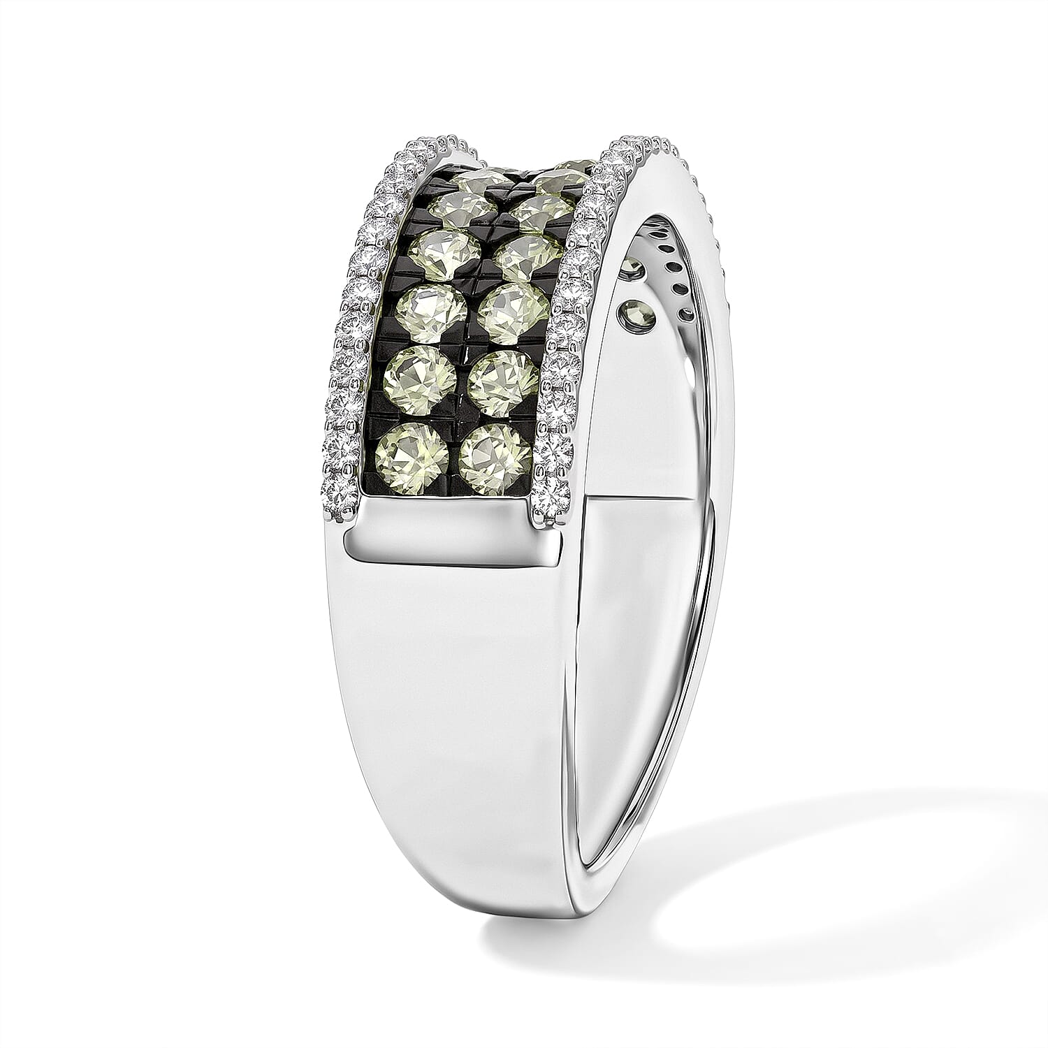 D'Joy Premium Green Sapphire and White Zircon 1.80 ctw Ring in Rhodium Over Sterling Silver (Size 6.0)