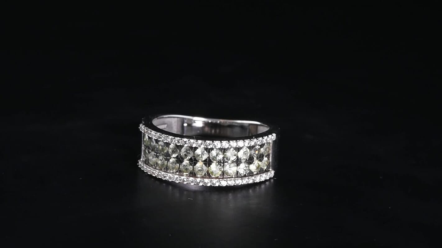 D''Joy Premium Green Sapphire, White Zircon Ring in Rhodium Over Sterling Silver (Size 10.0) 1.80 ctw