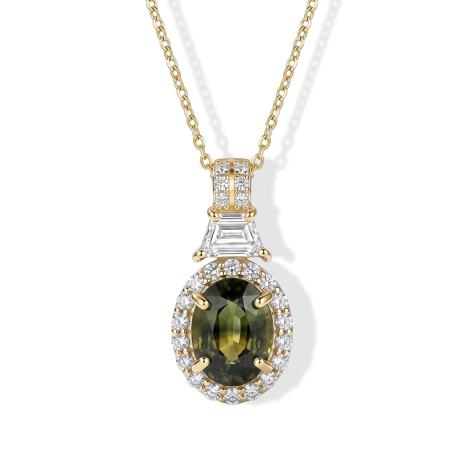 AAA Green Sapphire and Lab Grown Diamond E-F VS 3.15 ctw Pendant without Chain in 10K Yellow Gold