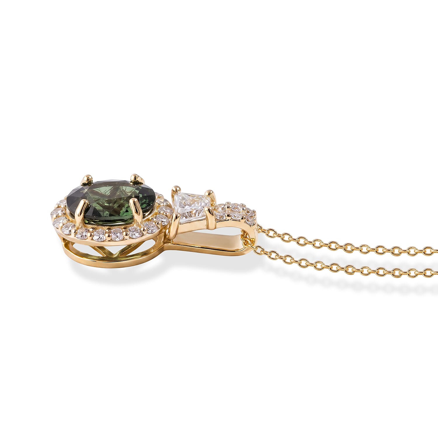 AAA Green Sapphire and Lab Grown Diamond E-F VS 3.15 ctw Pendant without Chain in 10K Yellow Gold