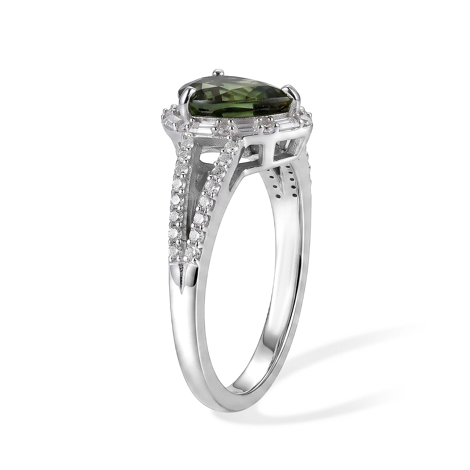 D'Joy Premium Green Sapphire and Moissanite 1.90 ctw Ring in Rhodium Over Sterling Silver (Size 6.0)