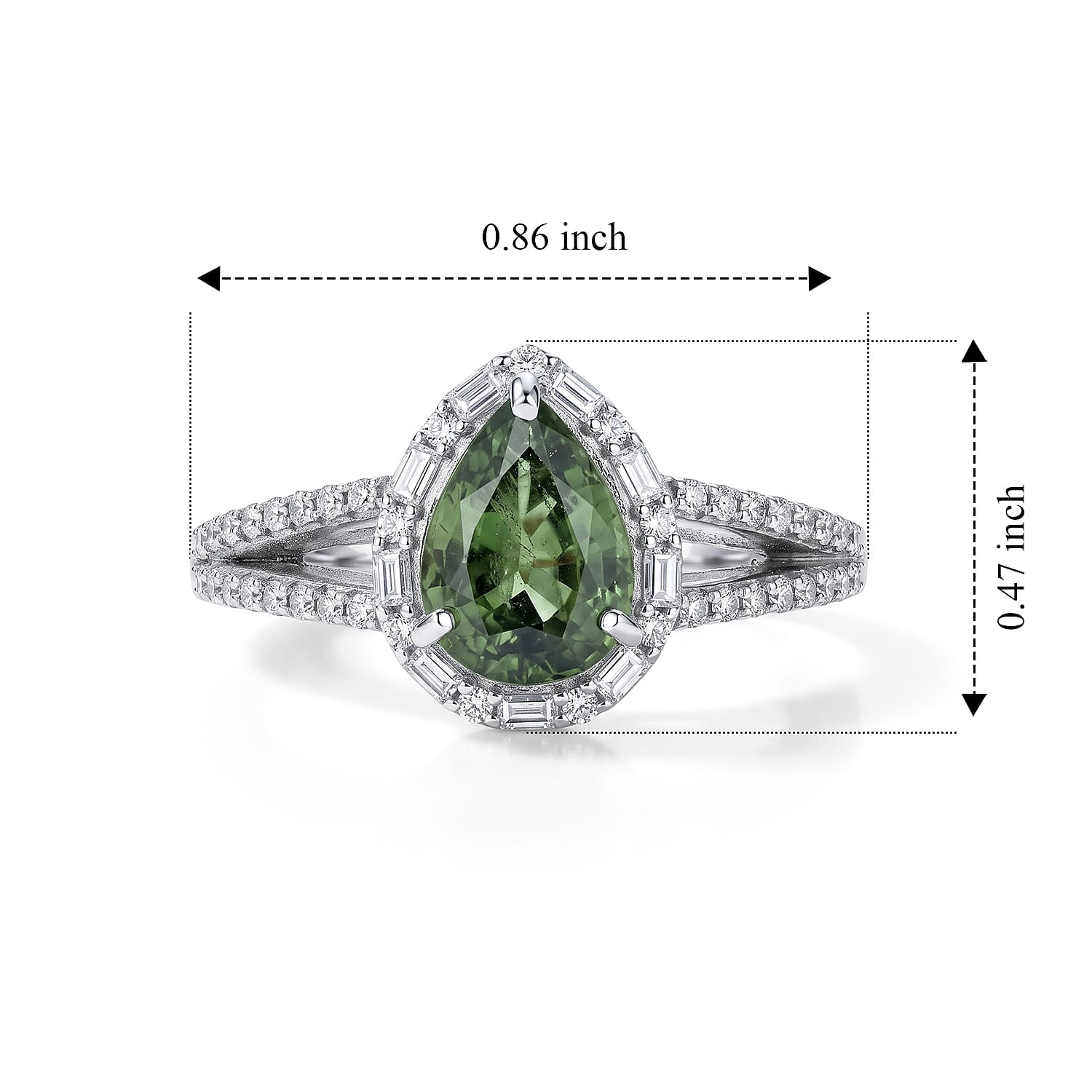 D'Joy Premium Green Sapphire and Moissanite 1.90 ctw Ring in Rhodium Over Sterling Silver (Size 6.0)