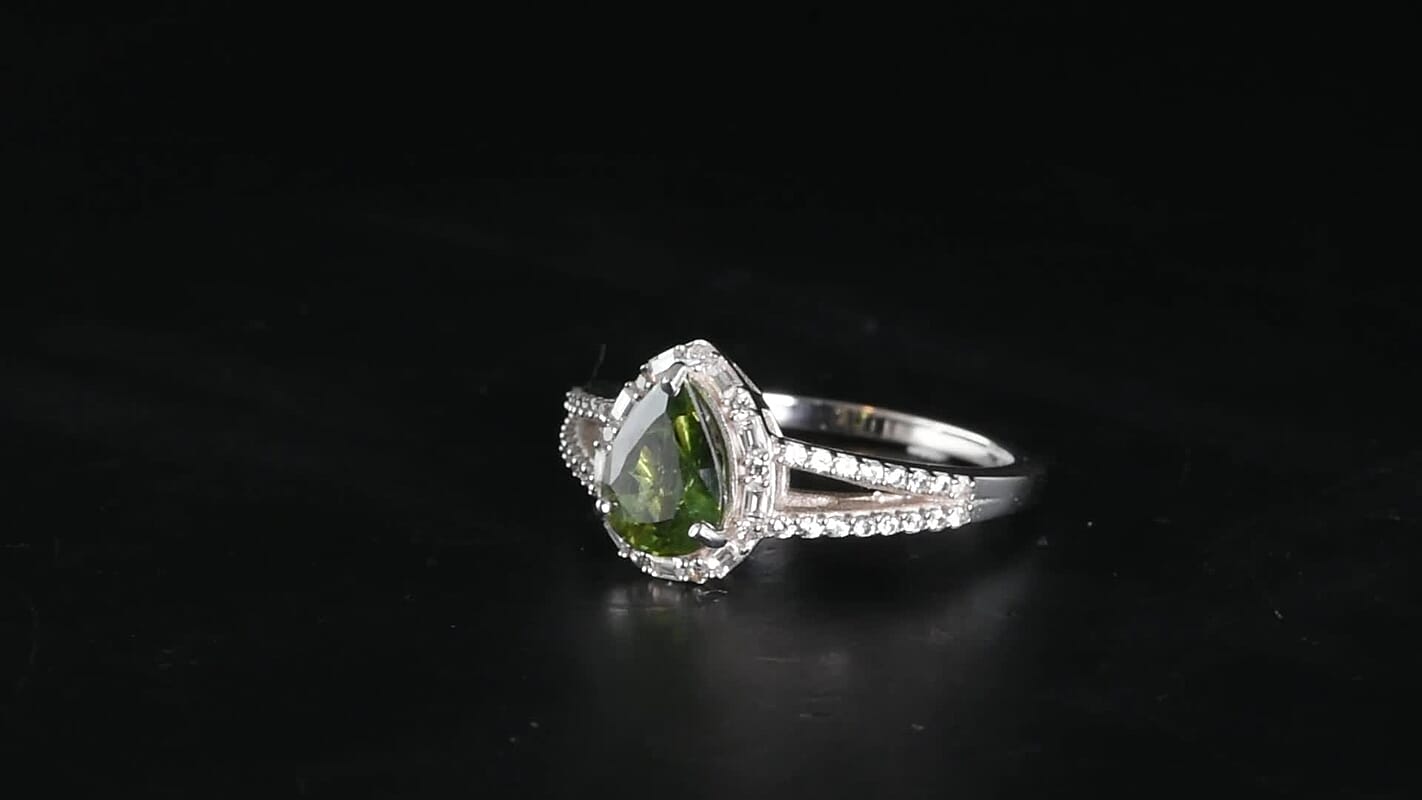 D''Joy Premium Green Sapphire, Moissanite Ring in Rhodium Over Sterling Silver (Size 10.0) 1.90 ctw