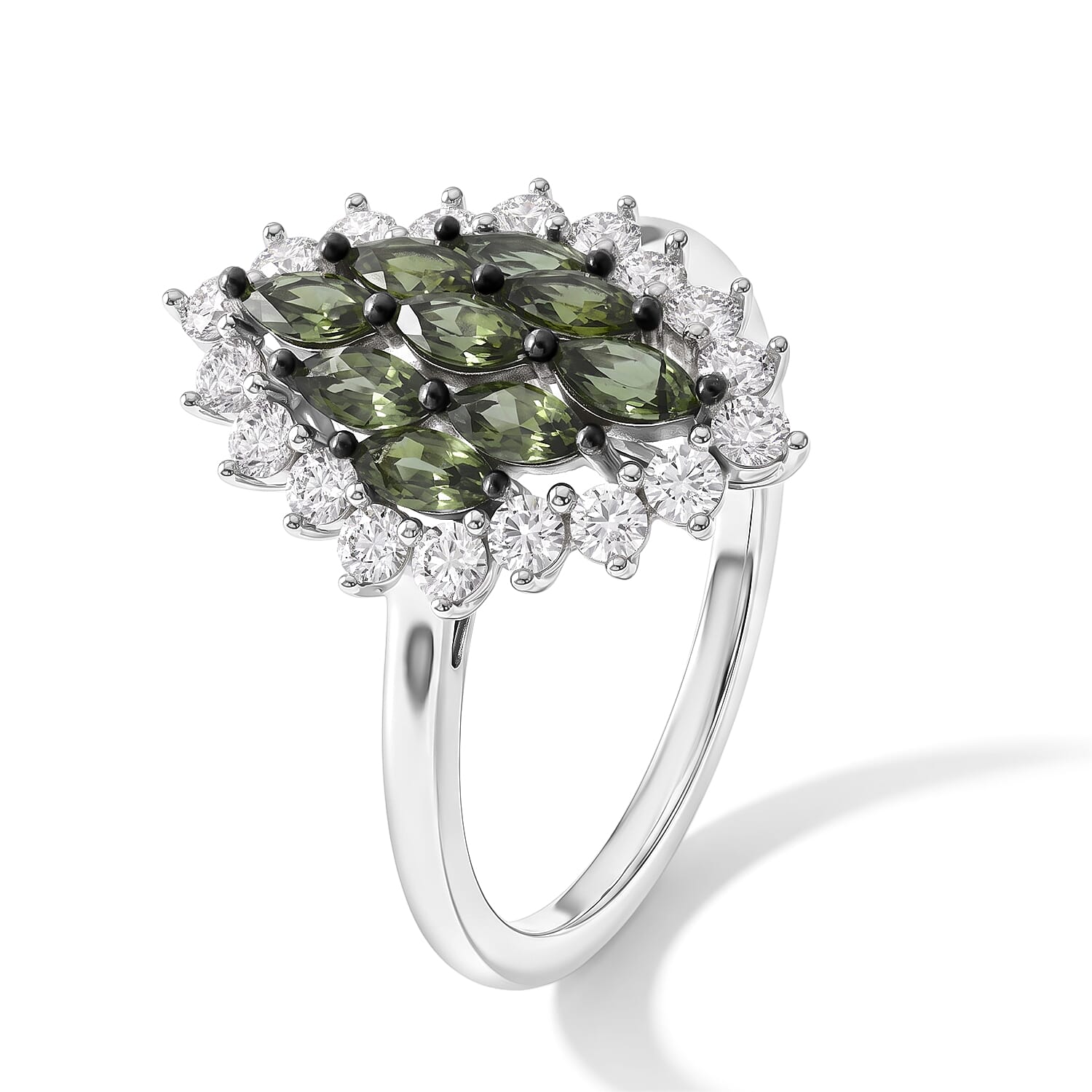 D'Joy Premium Green Sapphire and Moissanite 1.60 ctw Ring in Rhodium Over Sterling Silver (Size 6.0)