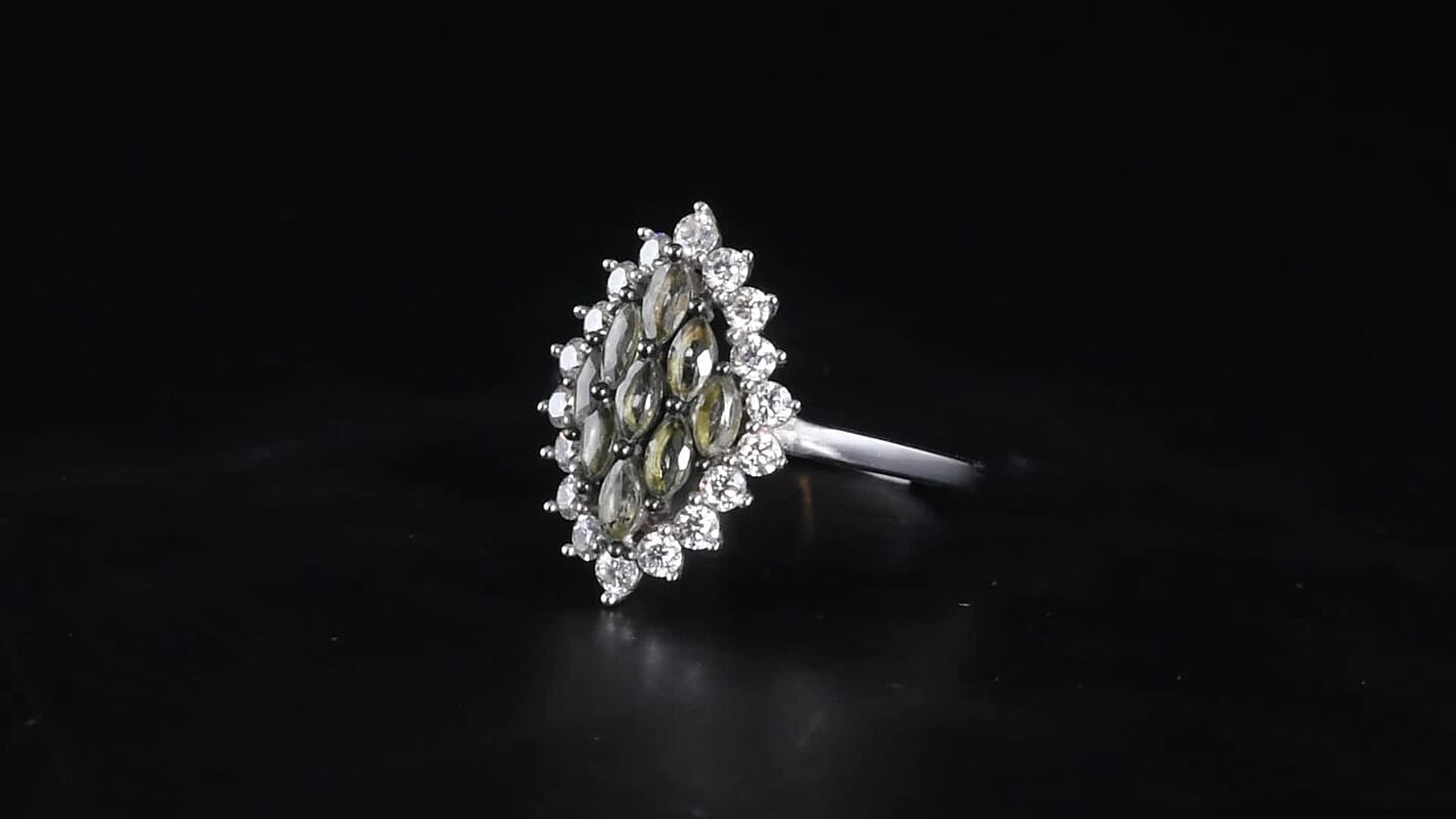 D''Joy Premium Green Sapphire, Moissanite Ring in Rhodium Over Sterling Silver (Size 10.0) 1.60 ctw