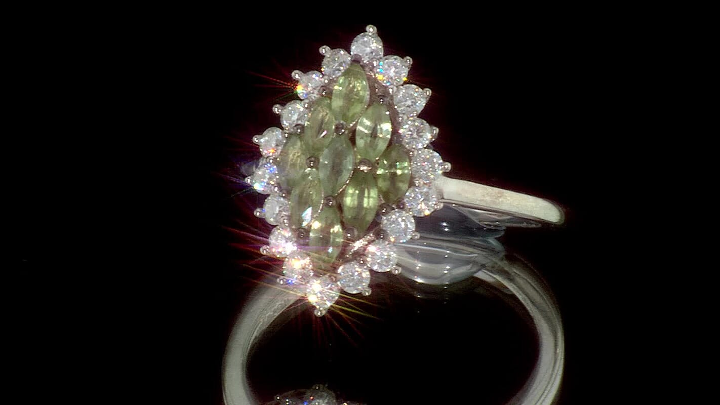 D''Joy Premium Green Sapphire, Moissanite Ring in Rhodium Over Sterling Silver (Size 10.0) 1.60 ctw