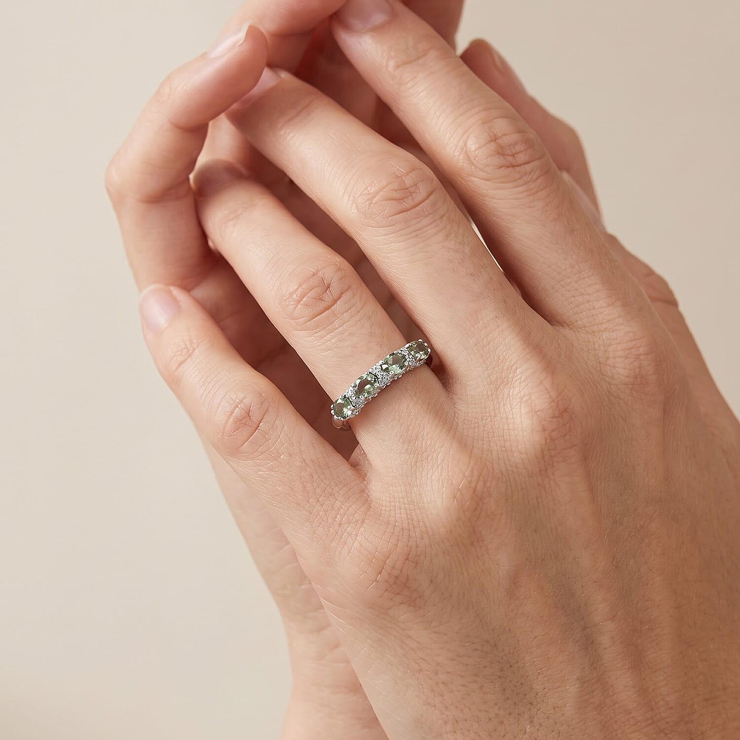 D'Joy Premium Green Sapphire and Moissanite 2.90 ctw Ring in Rhodium Over Sterling Silver (Size 6.0)