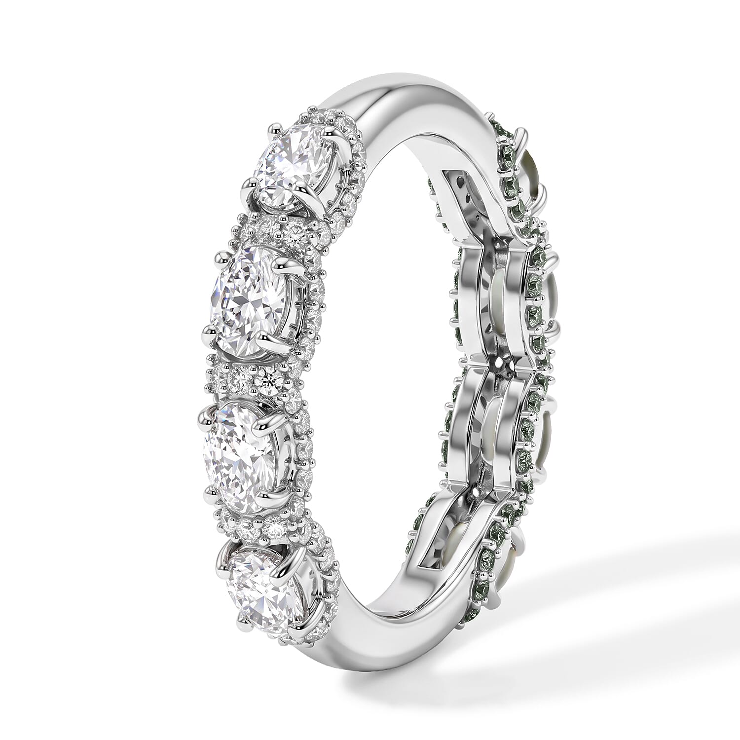 D'Joy Premium Green Sapphire and Moissanite 2.90 ctw Ring in Rhodium Over Sterling Silver (Size 6.0)