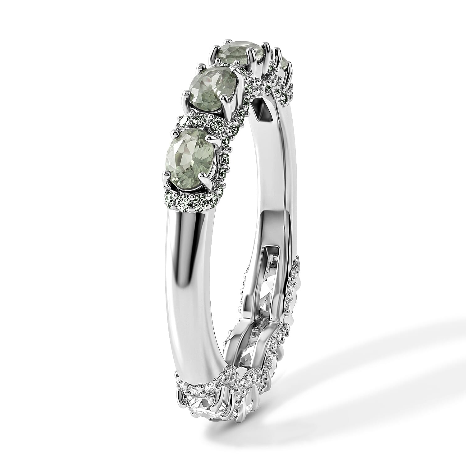 D'Joy Premium Green Sapphire and Moissanite 2.90 ctw Ring in Rhodium Over Sterling Silver (Size 6.0)