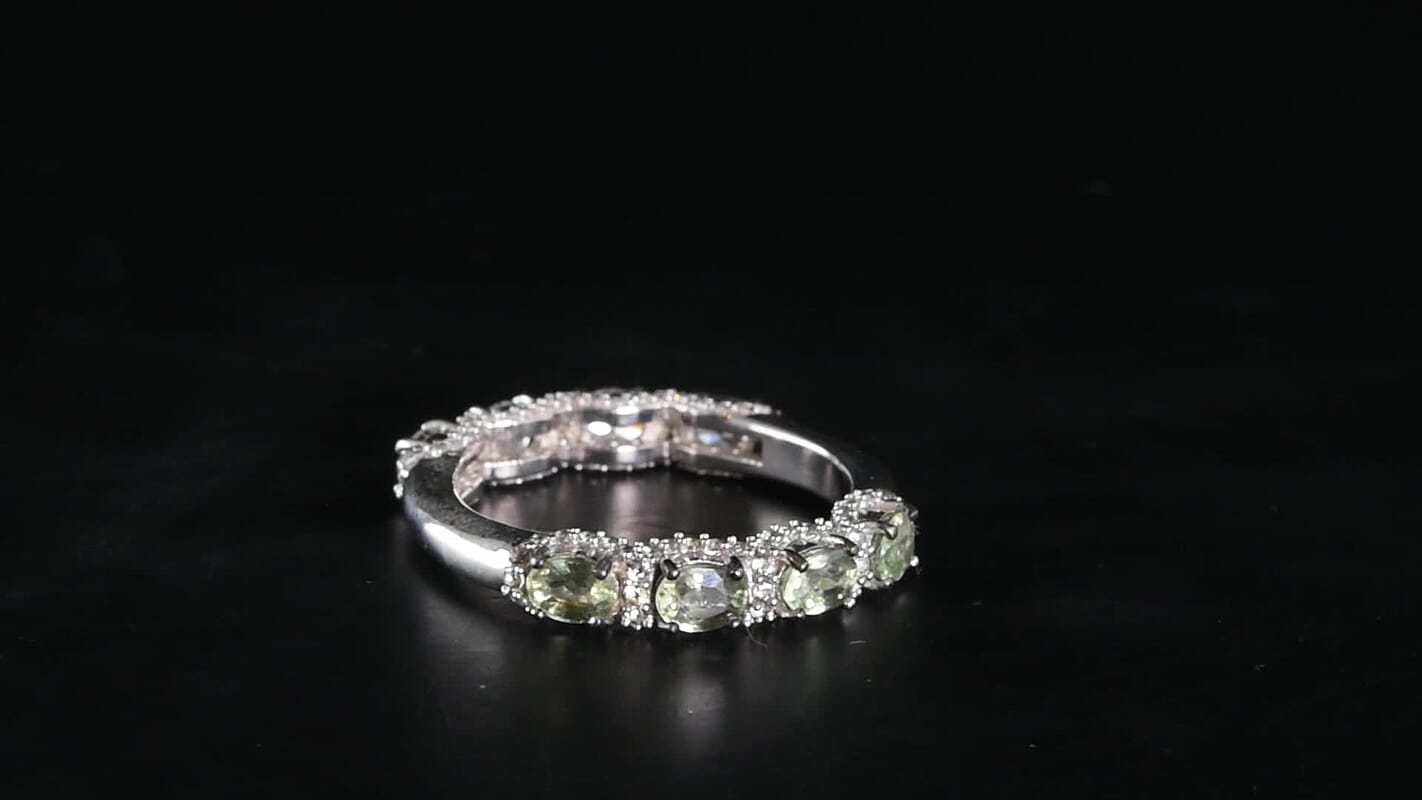 D''Joy Premium Green Sapphire, Moissanite Ring in Rhodium Over Sterling Silver (Size 10.0) 2.90 ctw