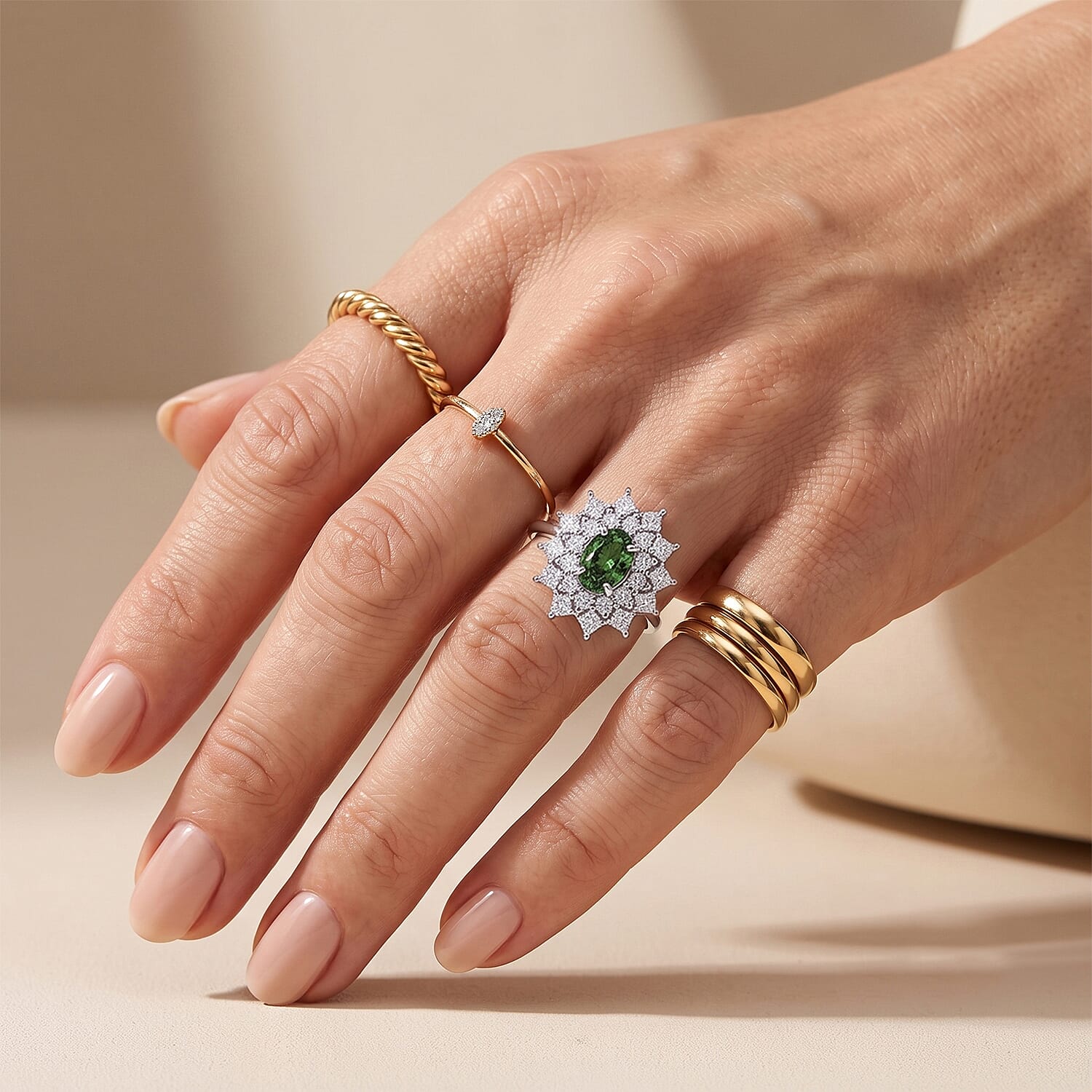 D'Joy Premium Natural Green Sapphire and Moissanite 2.00 ctw Ring in Rhodium Over Sterling Silver (Size 6.0)