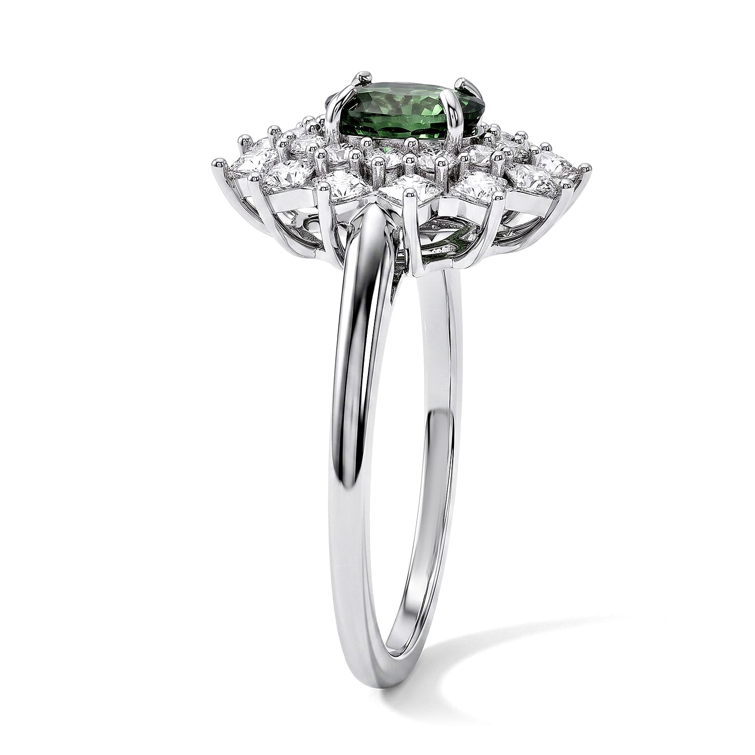 D'Joy Premium Natural Green Sapphire and Moissanite 2.00 ctw Ring in Rhodium Over Sterling Silver (Size 6.0)