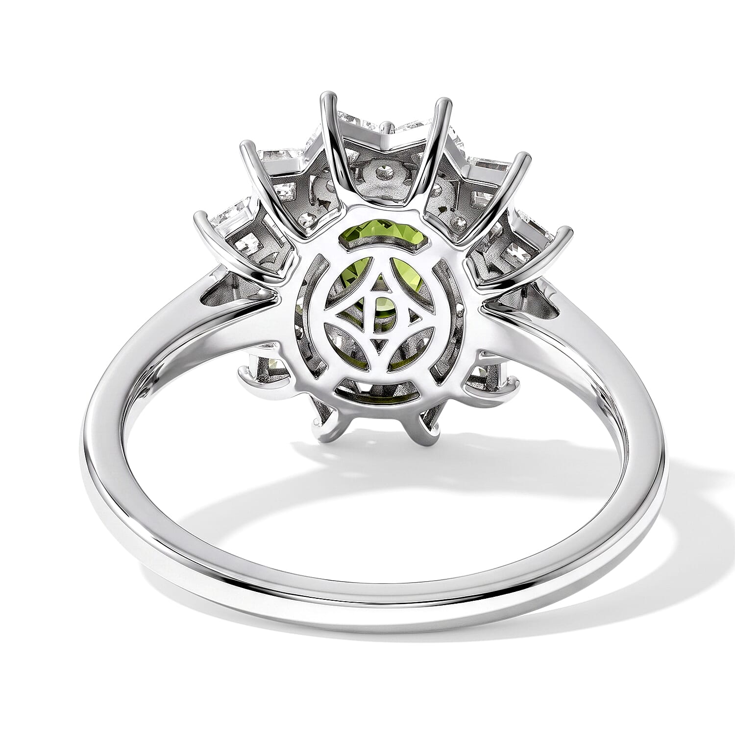 D'Joy Premium Natural Green Sapphire and Moissanite 2.00 ctw Ring in Rhodium Over Sterling Silver (Size 6.0)