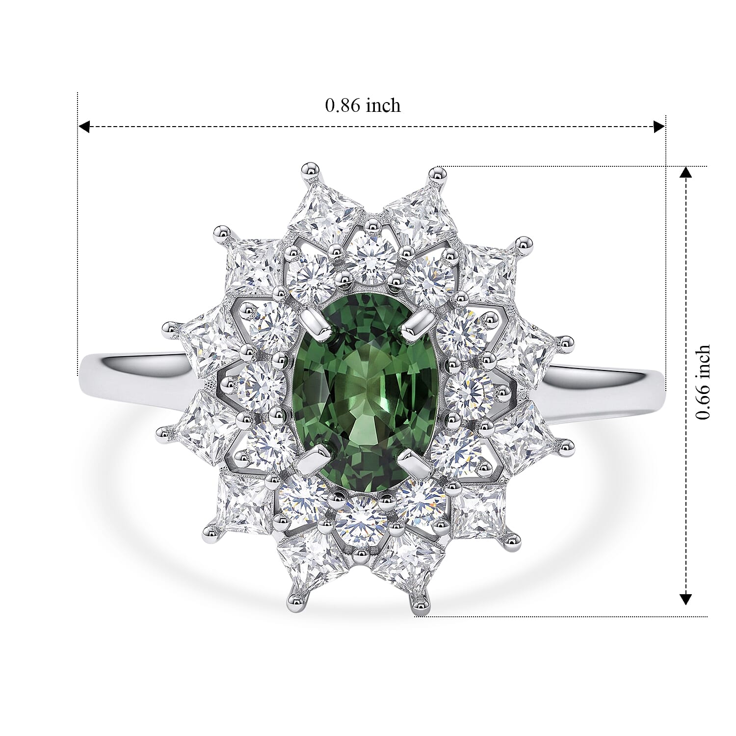 D'Joy Premium Natural Green Sapphire and Moissanite 2.00 ctw Ring in Rhodium Over Sterling Silver (Size 6.0)