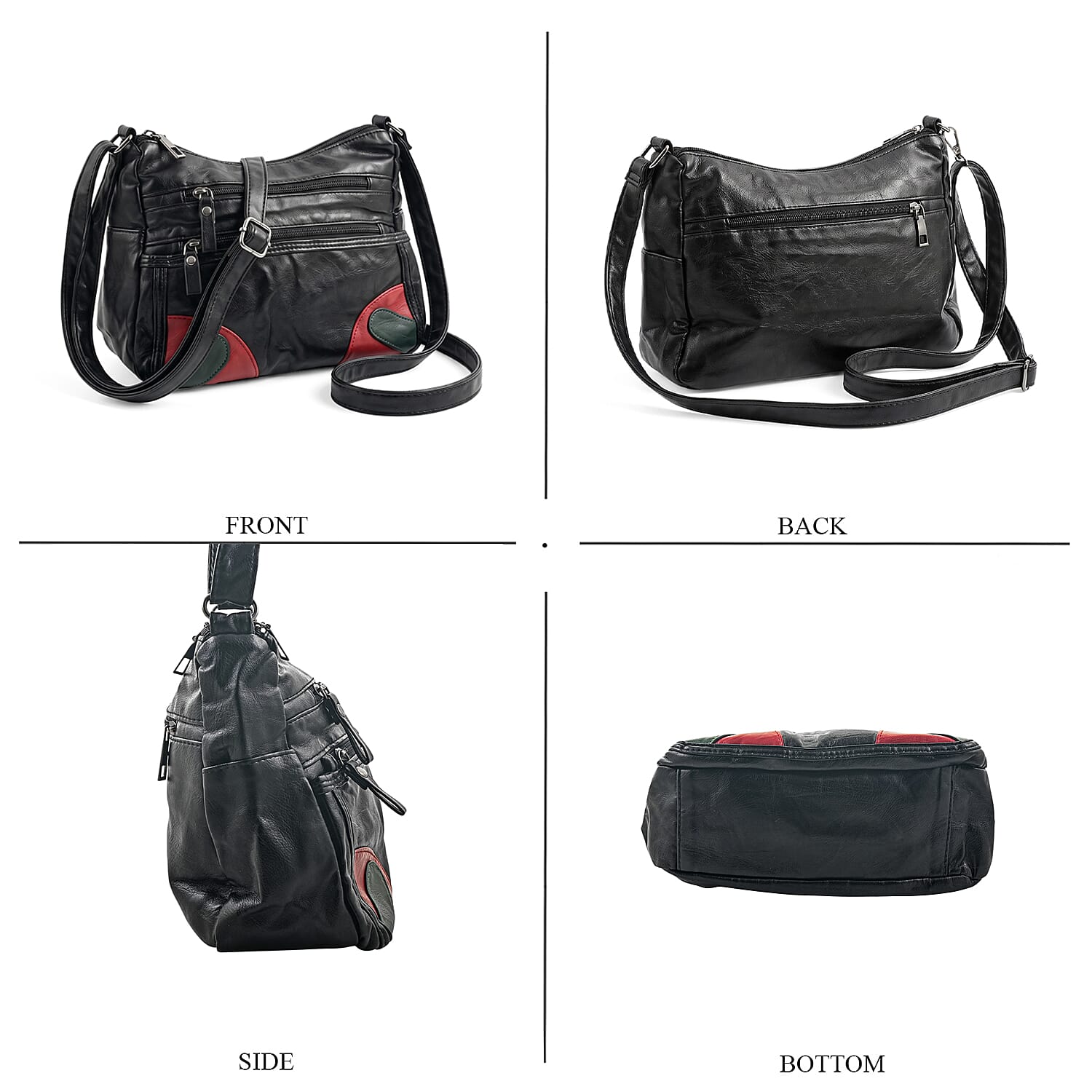 Black, Green and Red Faux Leather Shoulder Bag
